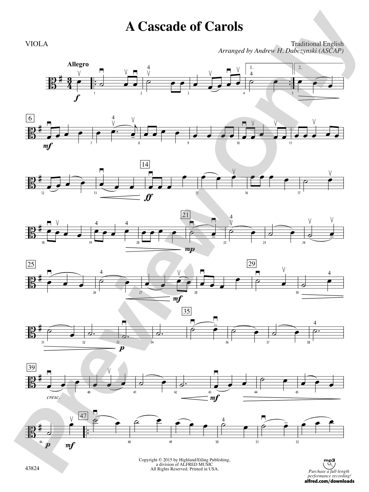 A Cascade of Carols: Viola