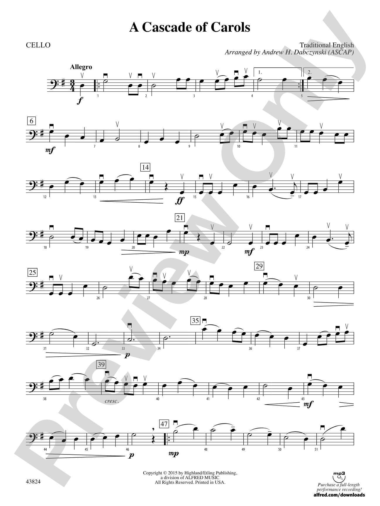 A Cascade of Carols: Cello