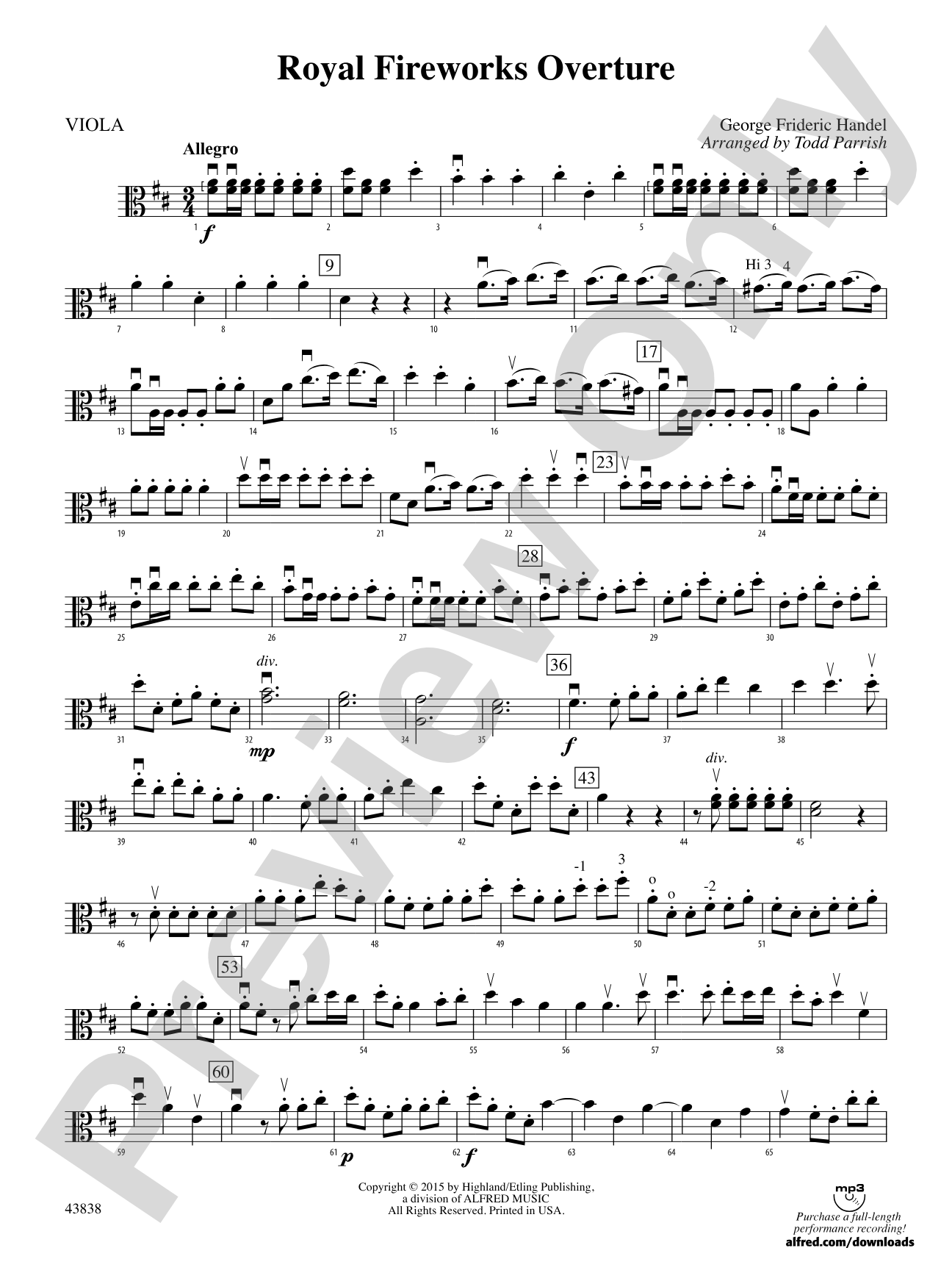 Royal Fireworks Overture: Viola