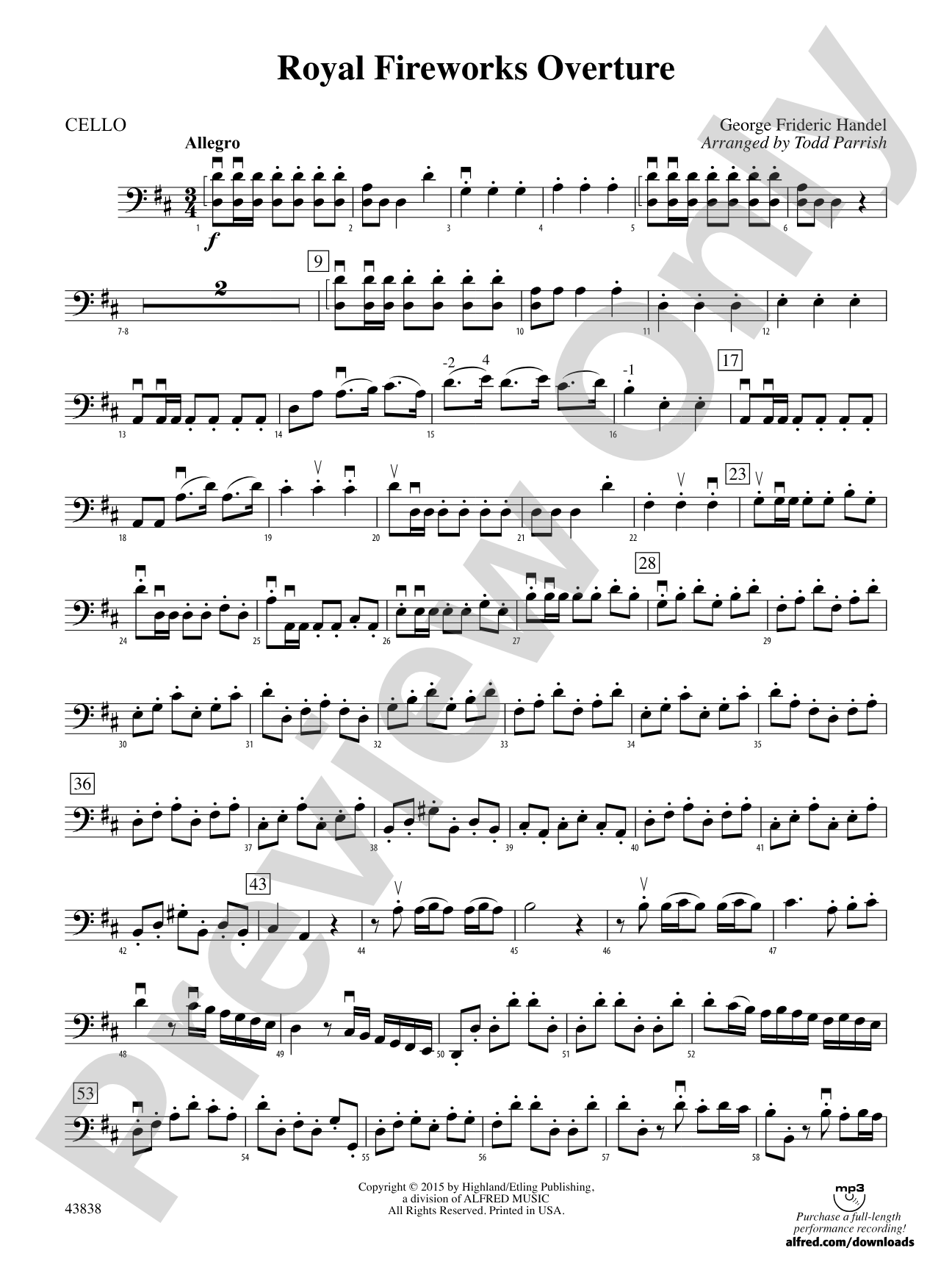 Royal Fireworks Overture: Cello