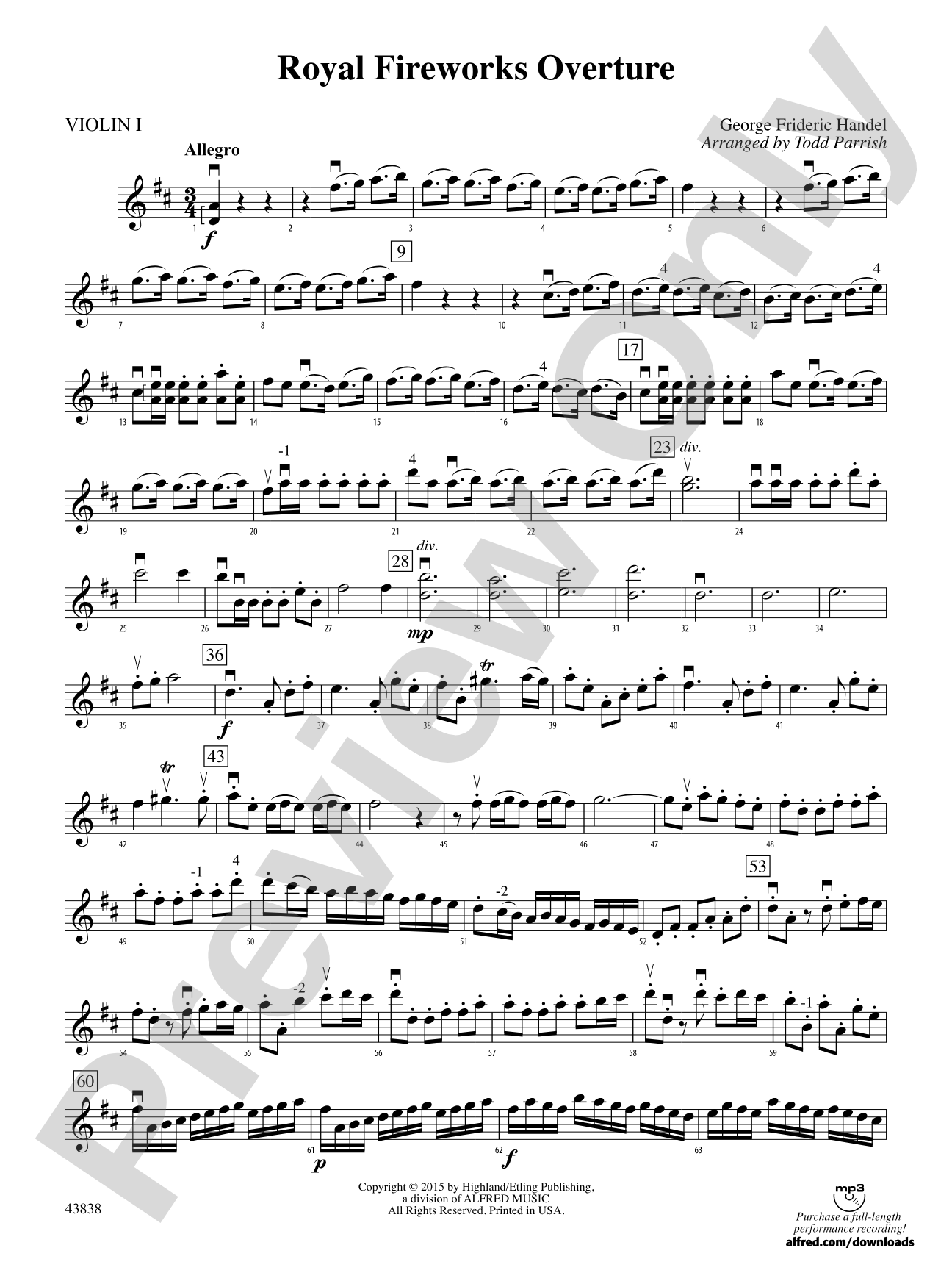 Royal Fireworks Overture: 1st Violin