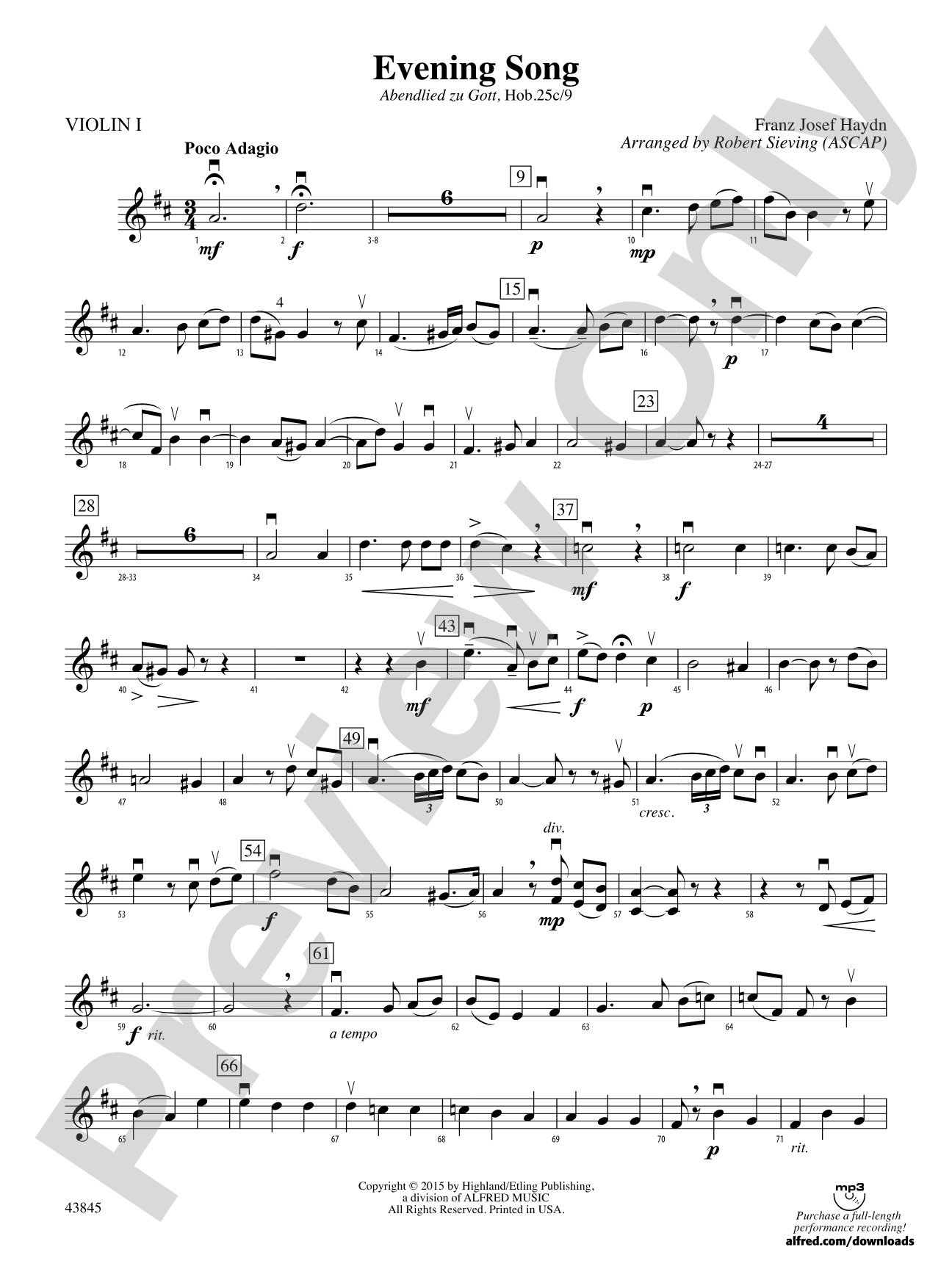 Evening Song: 1st Violin