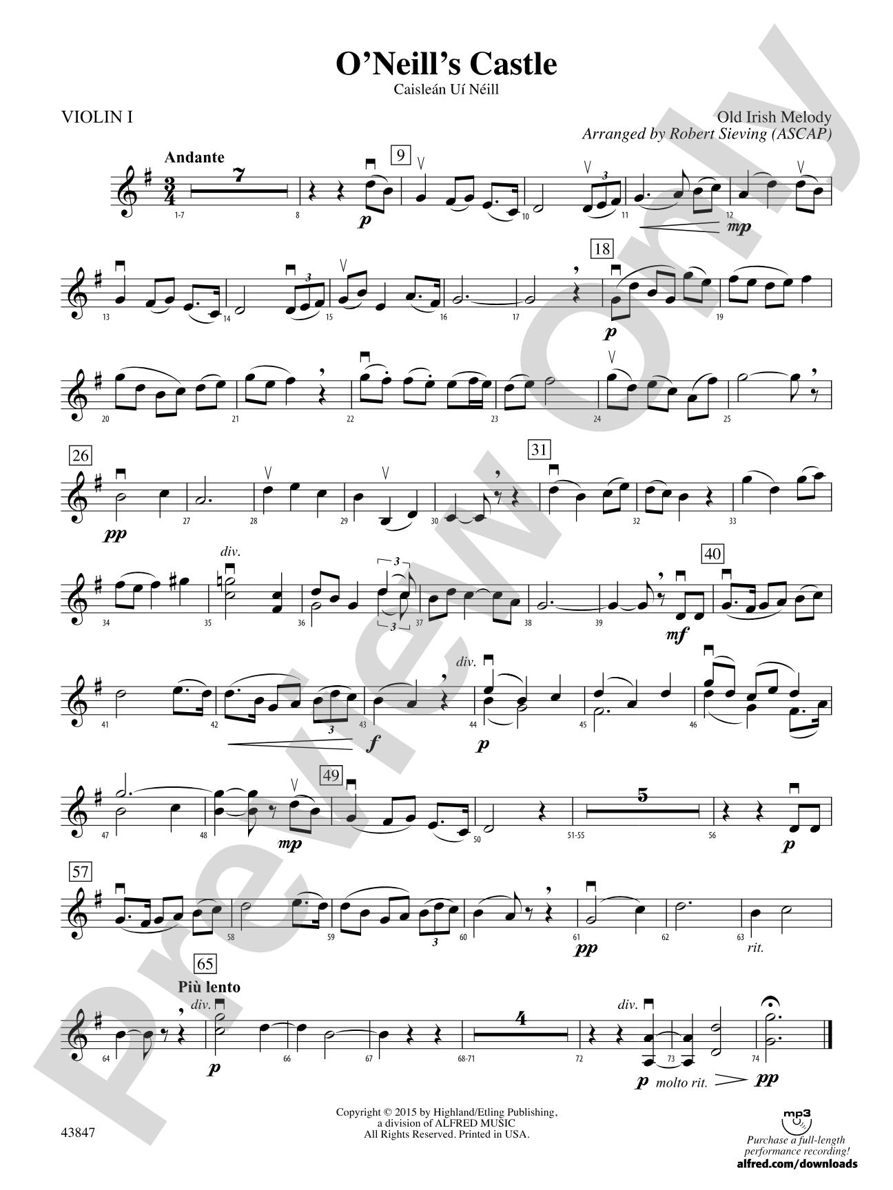 O'Neill's Castle: 1st Violin