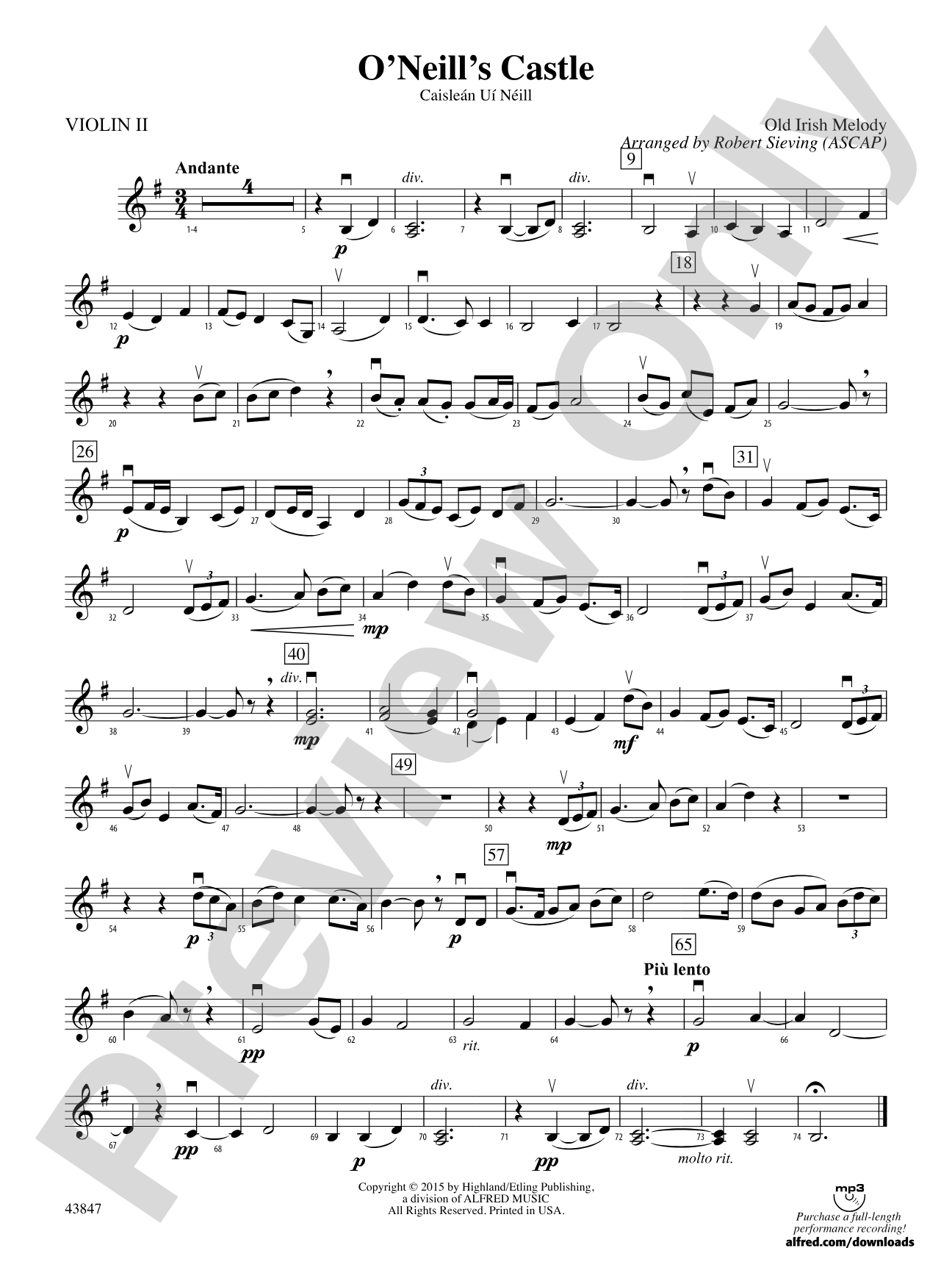 O'Neill's Castle: 2nd Violin