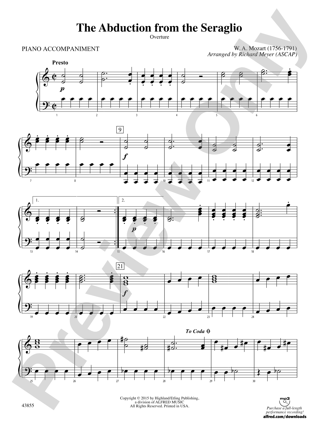 The Abduction from the Seraglio: Piano Accompaniment