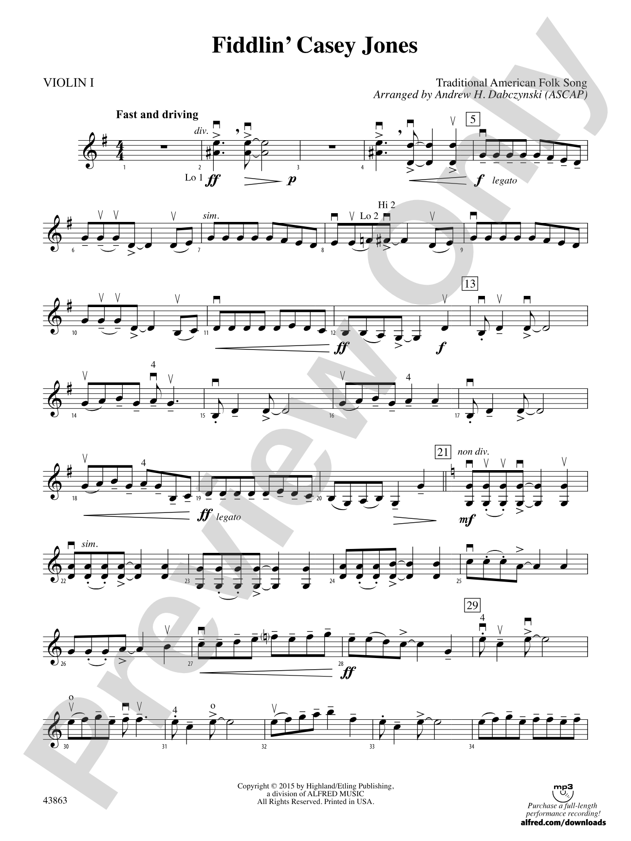 Fiddlin' Casey Jones: 1st Violin