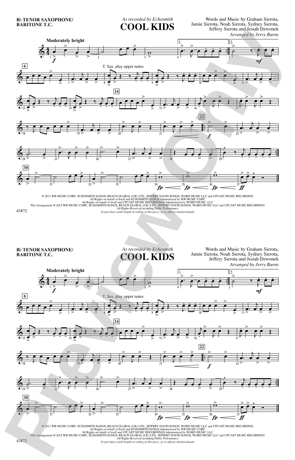 Cool Kids: Bb Tenor Saxophone/Bartione Treble Clef