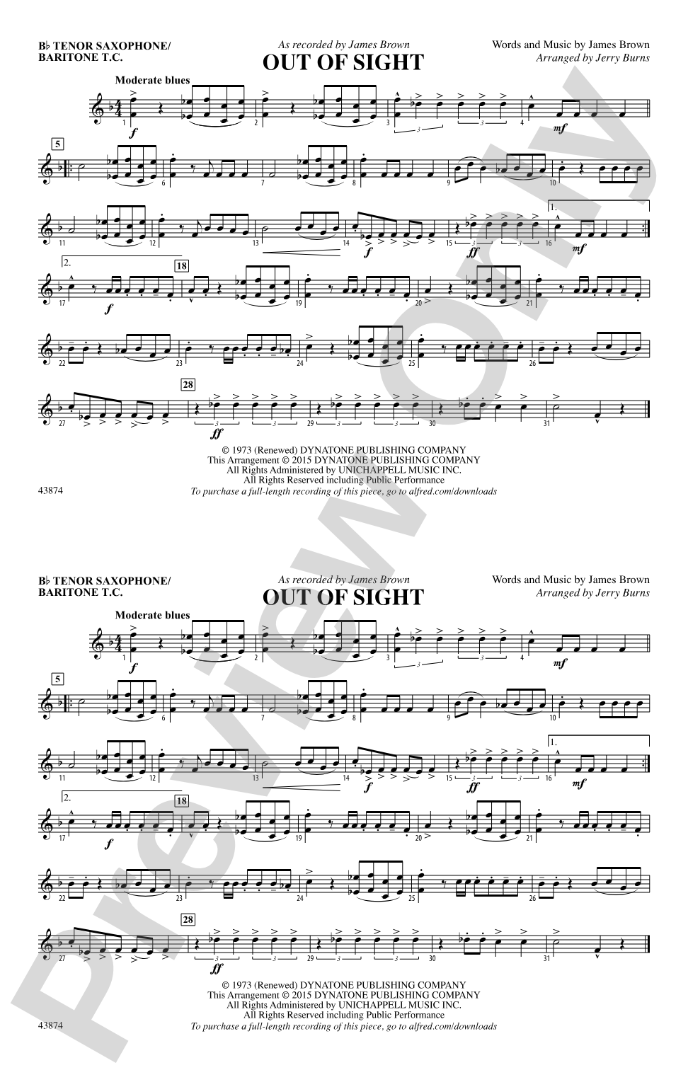 Out of Sight: Bb Tenor Saxophone/Bartione Treble Clef