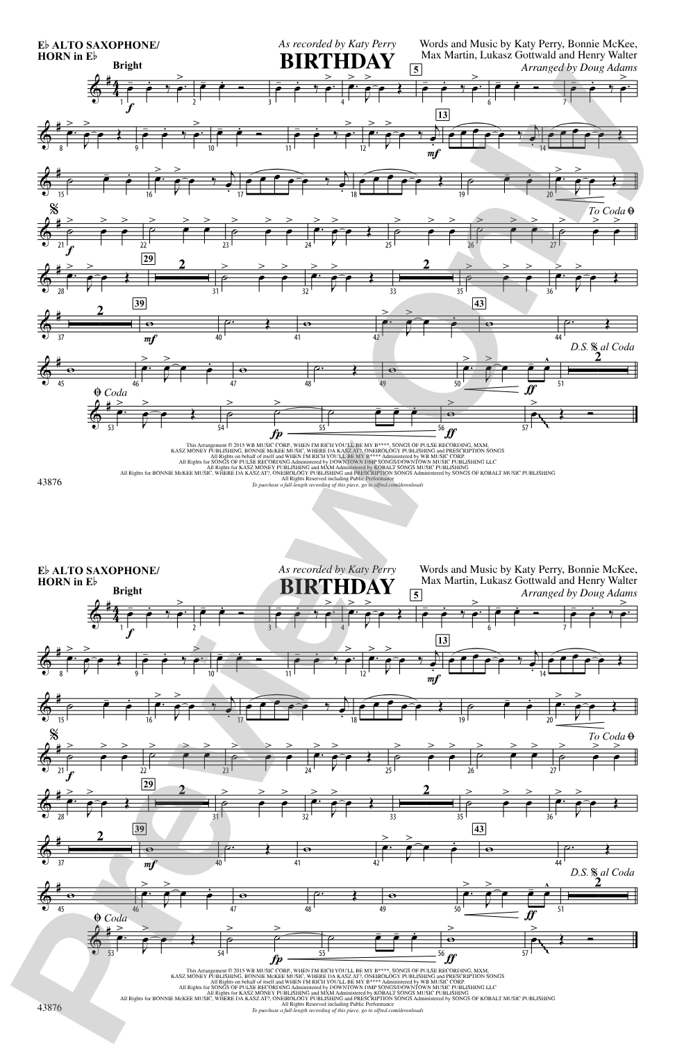 Birthday: E-flat Alto Saxophone