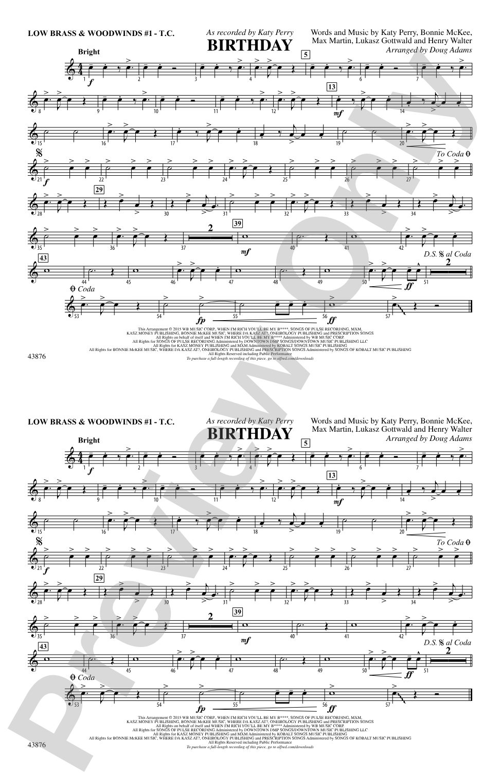 Birthday: Low Brass & Woodwinds #1 - Treble Clef
