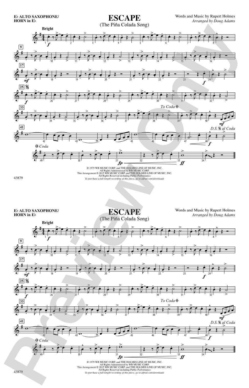 Escape (from Guardians of the Galaxy): E-flat Alto Saxophone