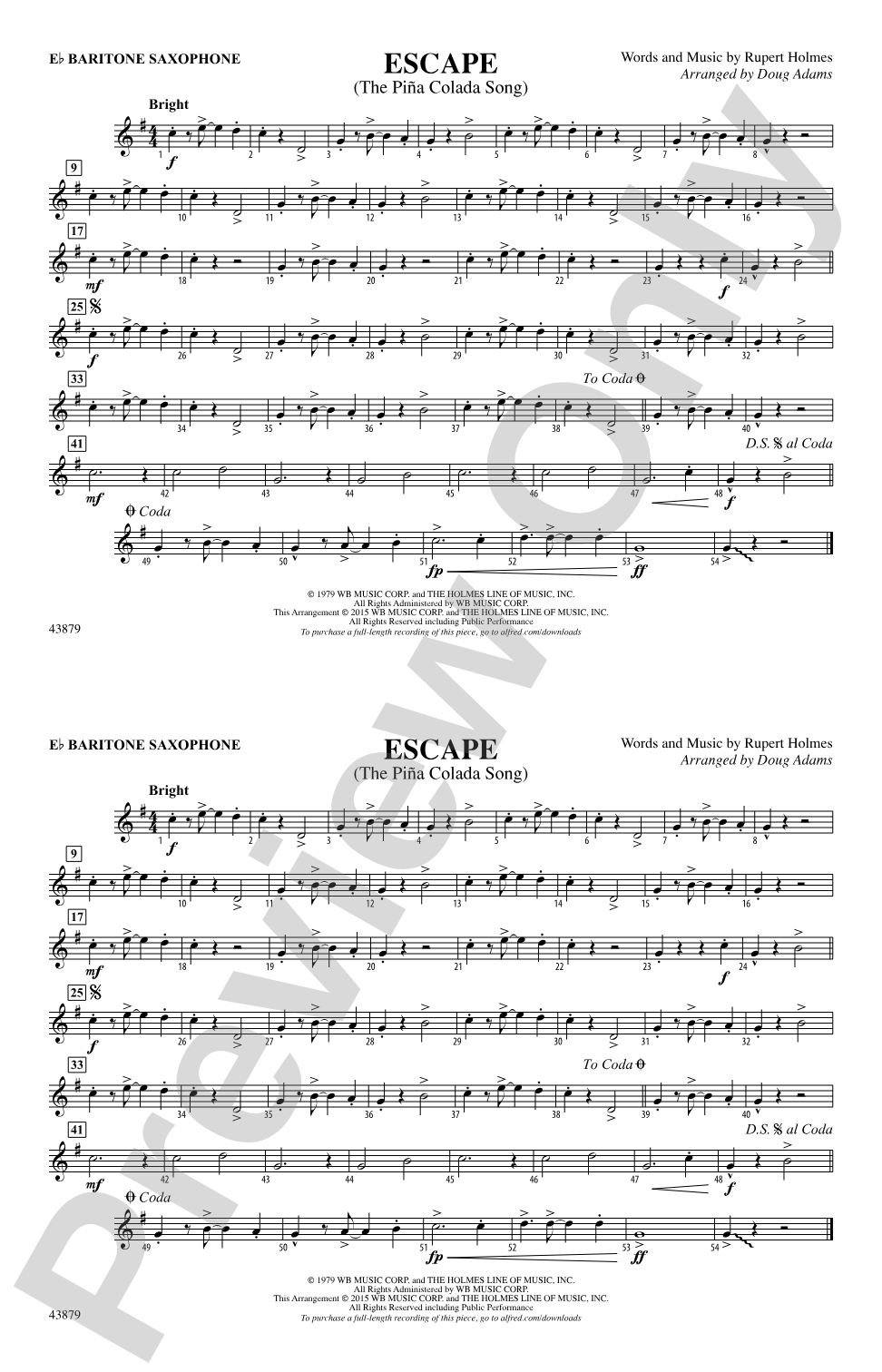 Escape (from Guardians of the Galaxy): E-flat Baritone Saxophone