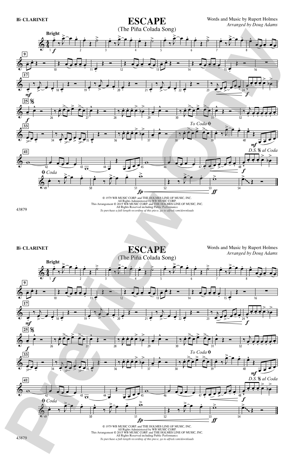 Escape (from Guardians of the Galaxy): 1st B-flat Clarinet