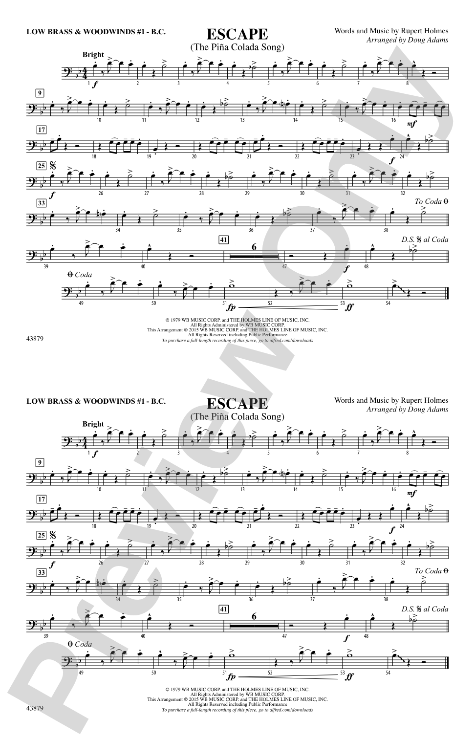 Escape (from Guardians of the Galaxy): Low Brass & Woodwinds #1 - Bass Clef