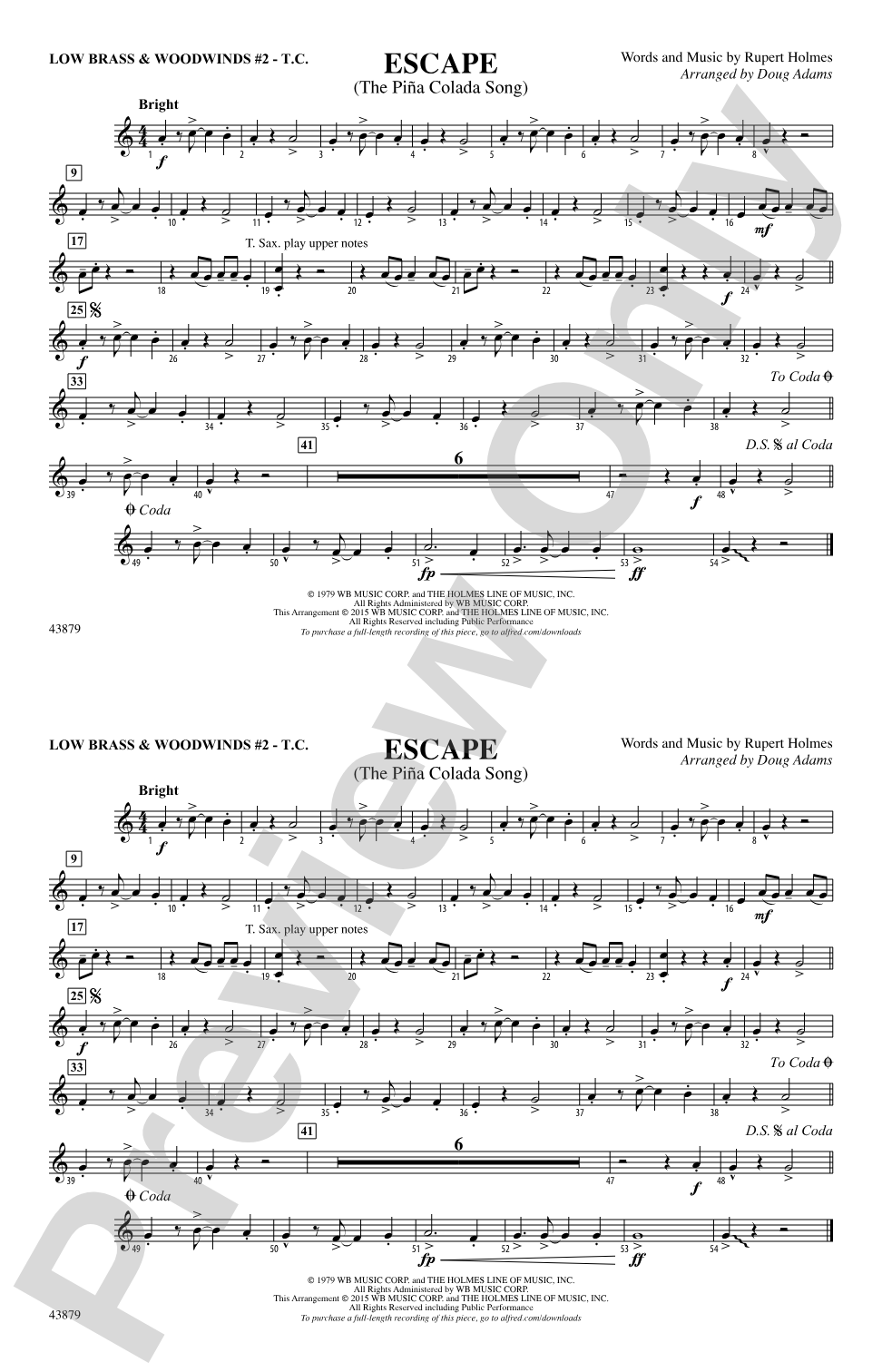 Escape (from Guardians of the Galaxy): Low Brass & Woodwinds #2 - Treble Clef
