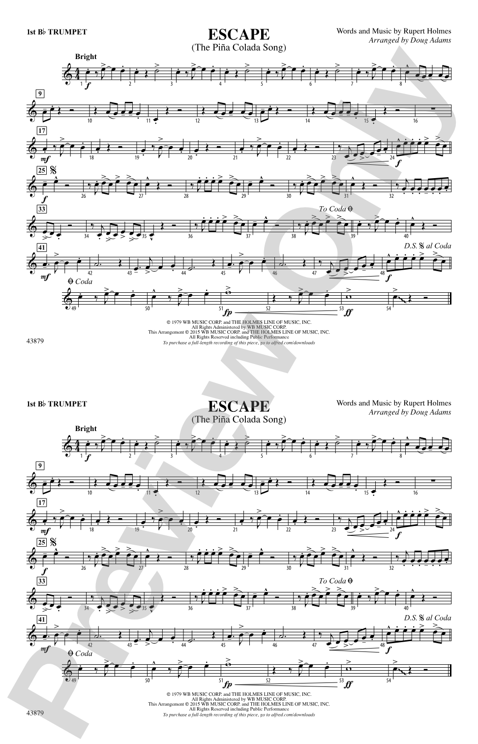 Escape (from Guardians of the Galaxy): 1st B-flat Trumpet