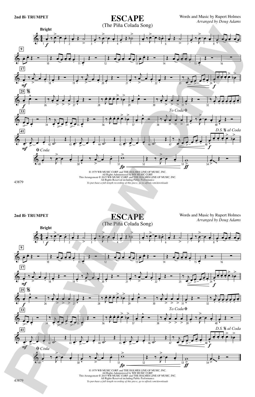 Escape (from Guardians of the Galaxy): 2nd B-flat Trumpet