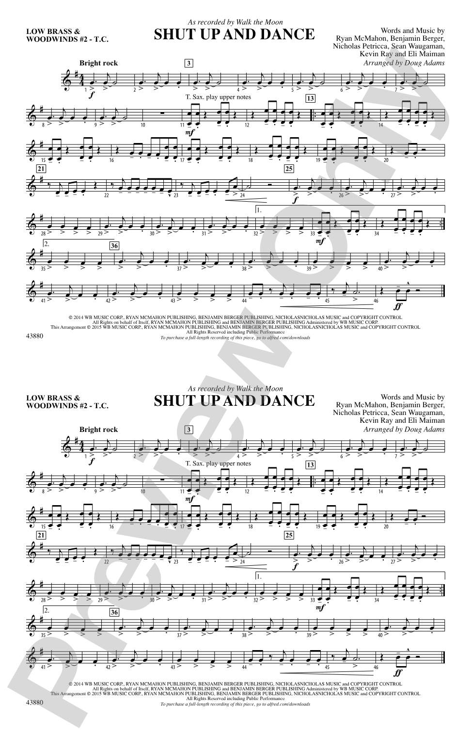 Shut Up and Dance: Low Brass & Woodwinds #2 - Treble Clef