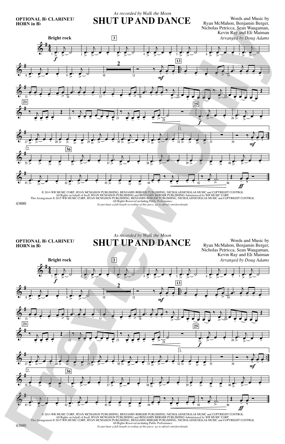 Shut Up and Dance: Optional Bb Clarinet/Horn in Bb