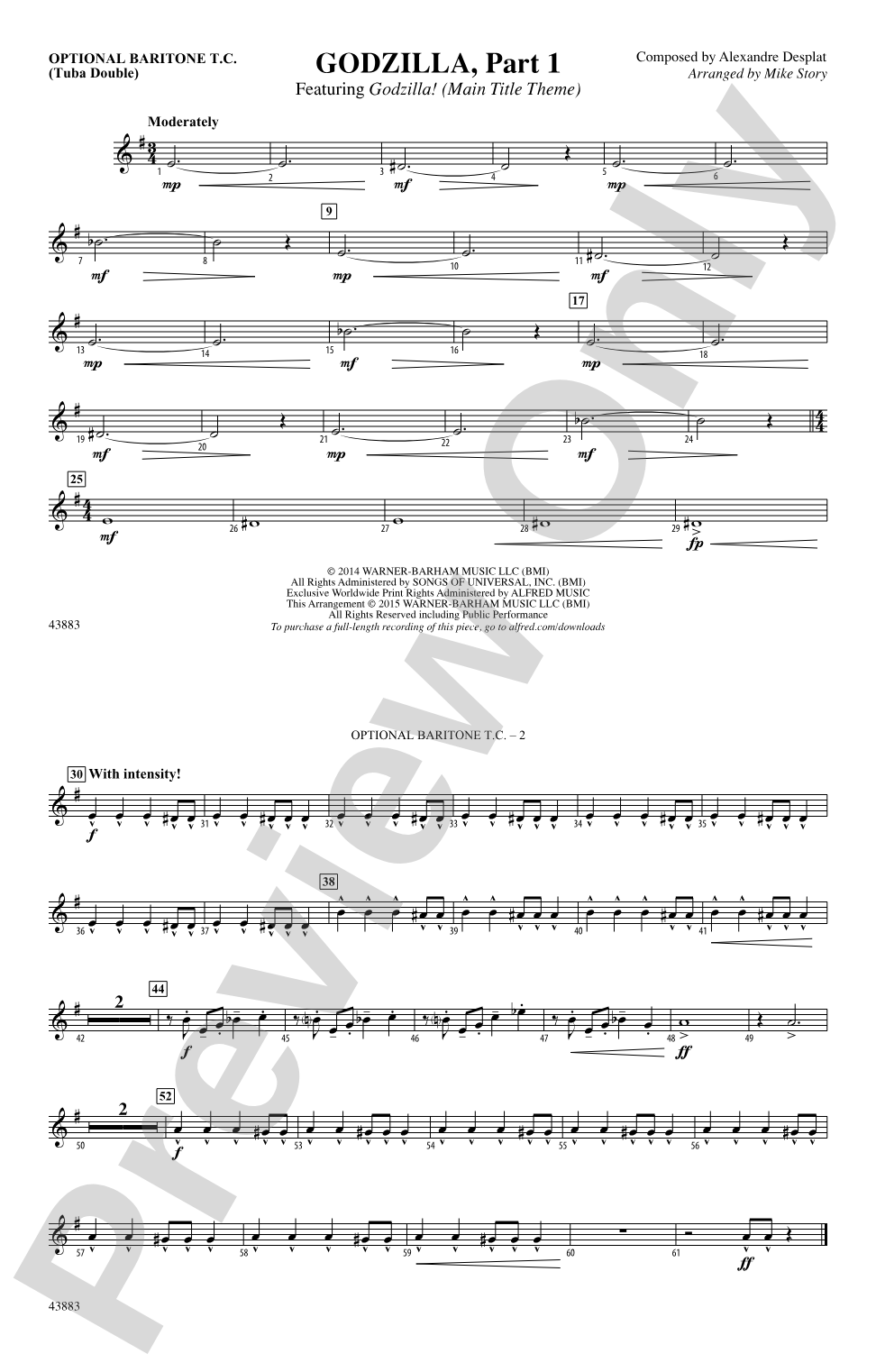 Godzilla, Part 1: Optional Baritone T.C. (Tuba Double)