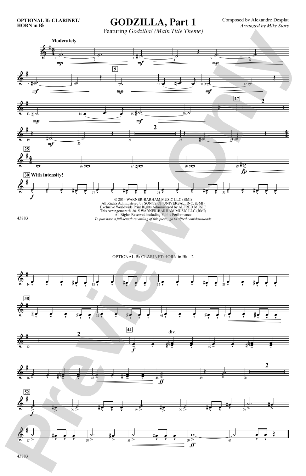 Godzilla, Part 1: Optional Bb Clarinet/Horn in Bb