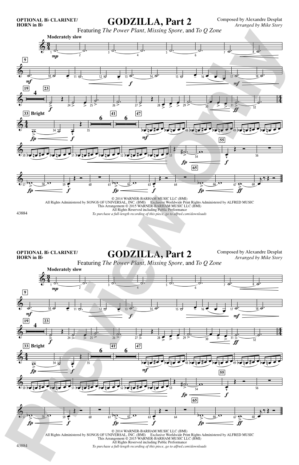Godzilla, Part 2: Optional Bb Clarinet/Horn in Bb