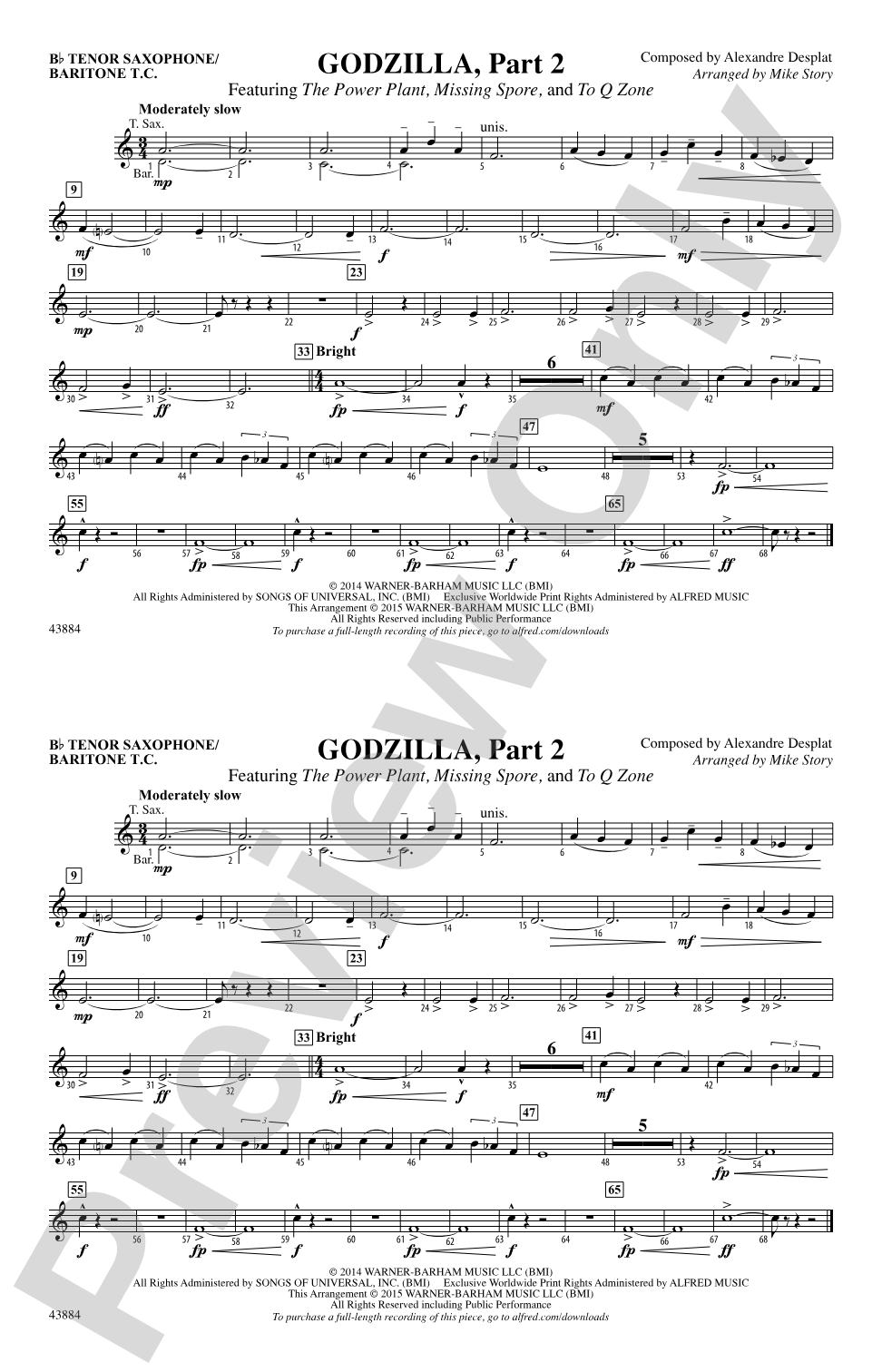 Godzilla, Part 2: Bb Tenor Saxophone/Bartione Treble Clef