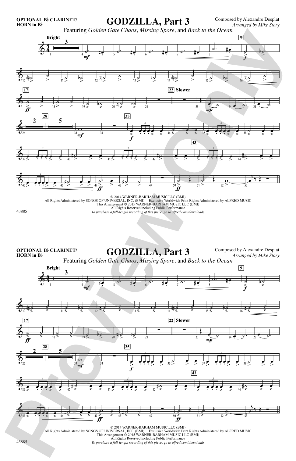 Godzilla, Part 3: Optional Bb Clarinet/Horn in Bb