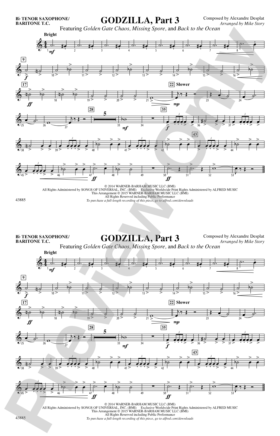 Godzilla, Part 3: Bb Tenor Saxophone/Bartione Treble Clef