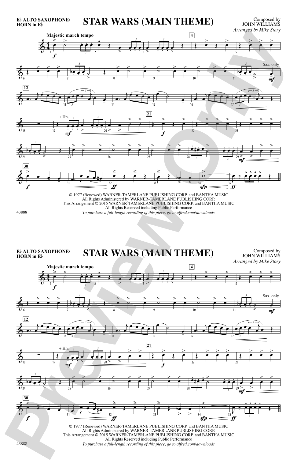 Star Wars (Main Theme): E-flat Alto Saxophone