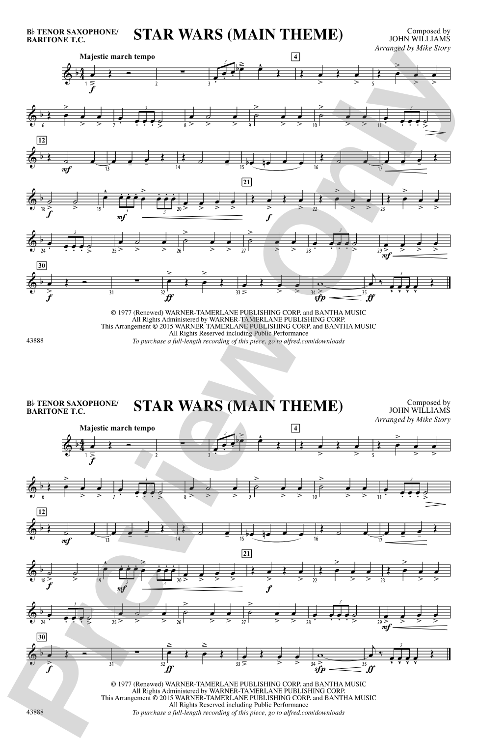 Star Wars (Main Theme): Bb Tenor Saxophone/Bartione Treble Clef