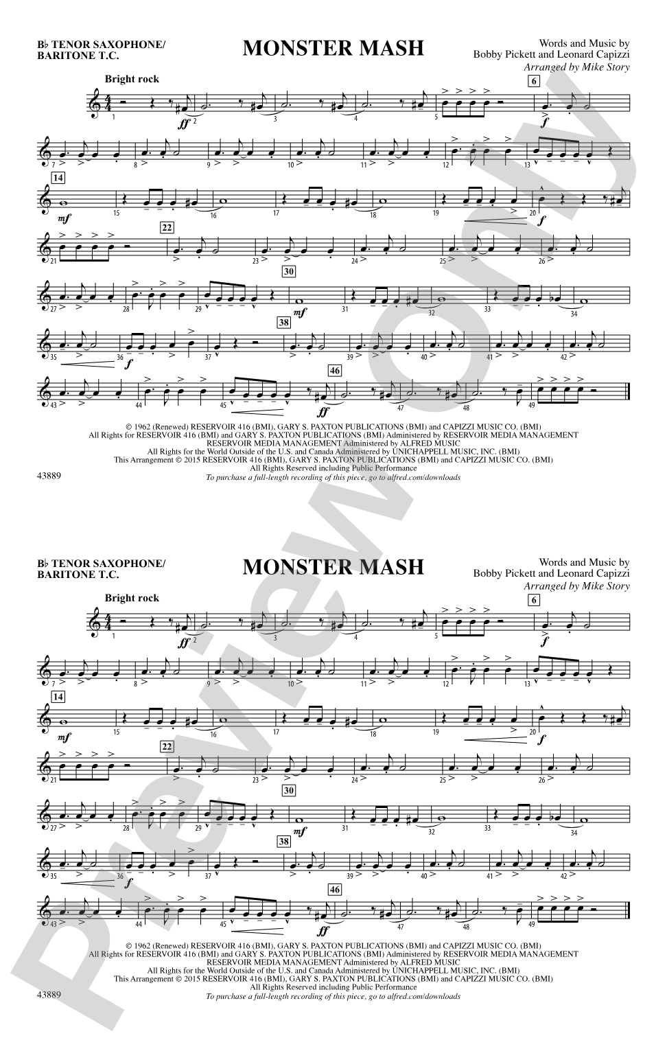 Monster Mash: Bb Tenor Saxophone/Bartione Treble Clef