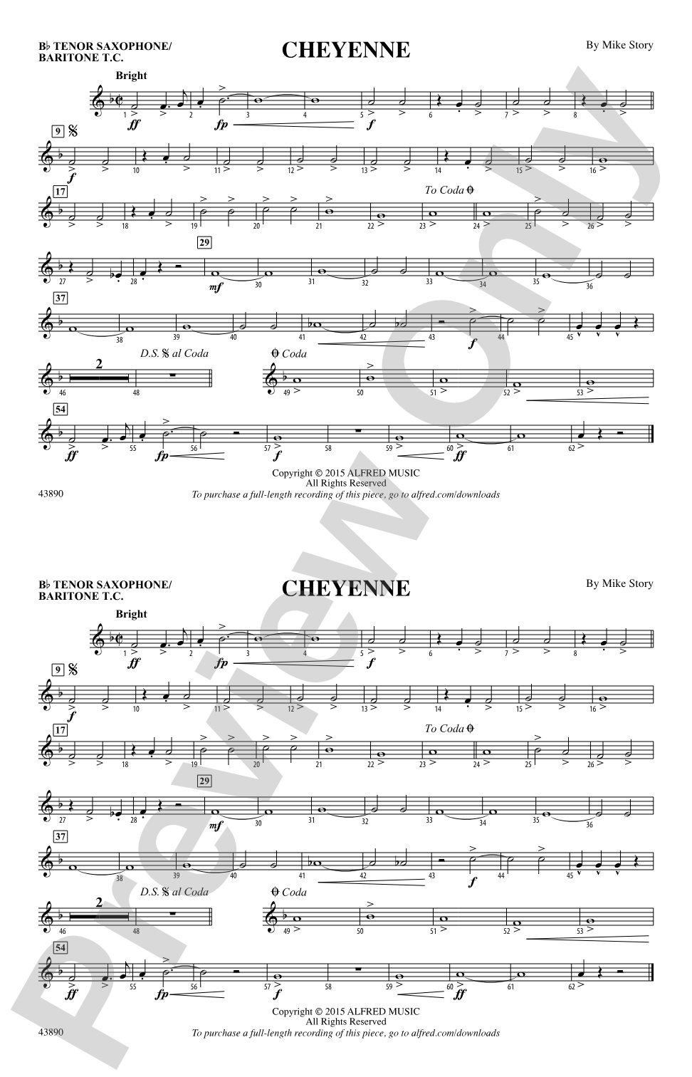 Cheyenne: Bb Tenor Saxophone/Bartione Treble Clef