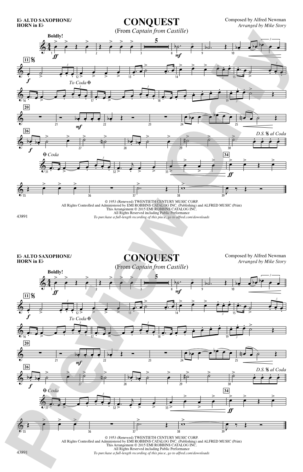 Conquest (from Captain from Castille): E-flat Alto Saxophone