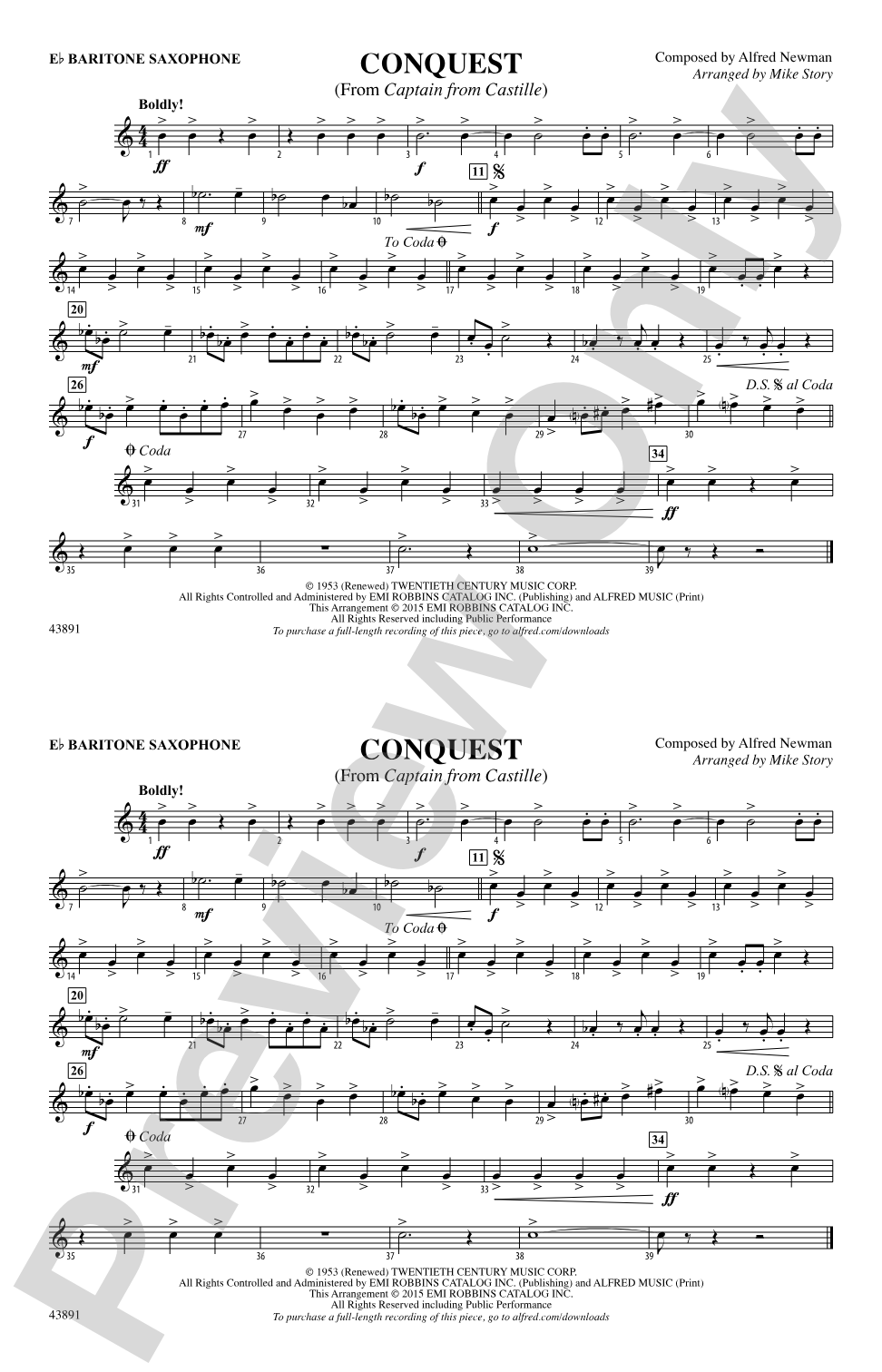 Conquest (from Captain from Castille): E-flat Baritone Saxophone