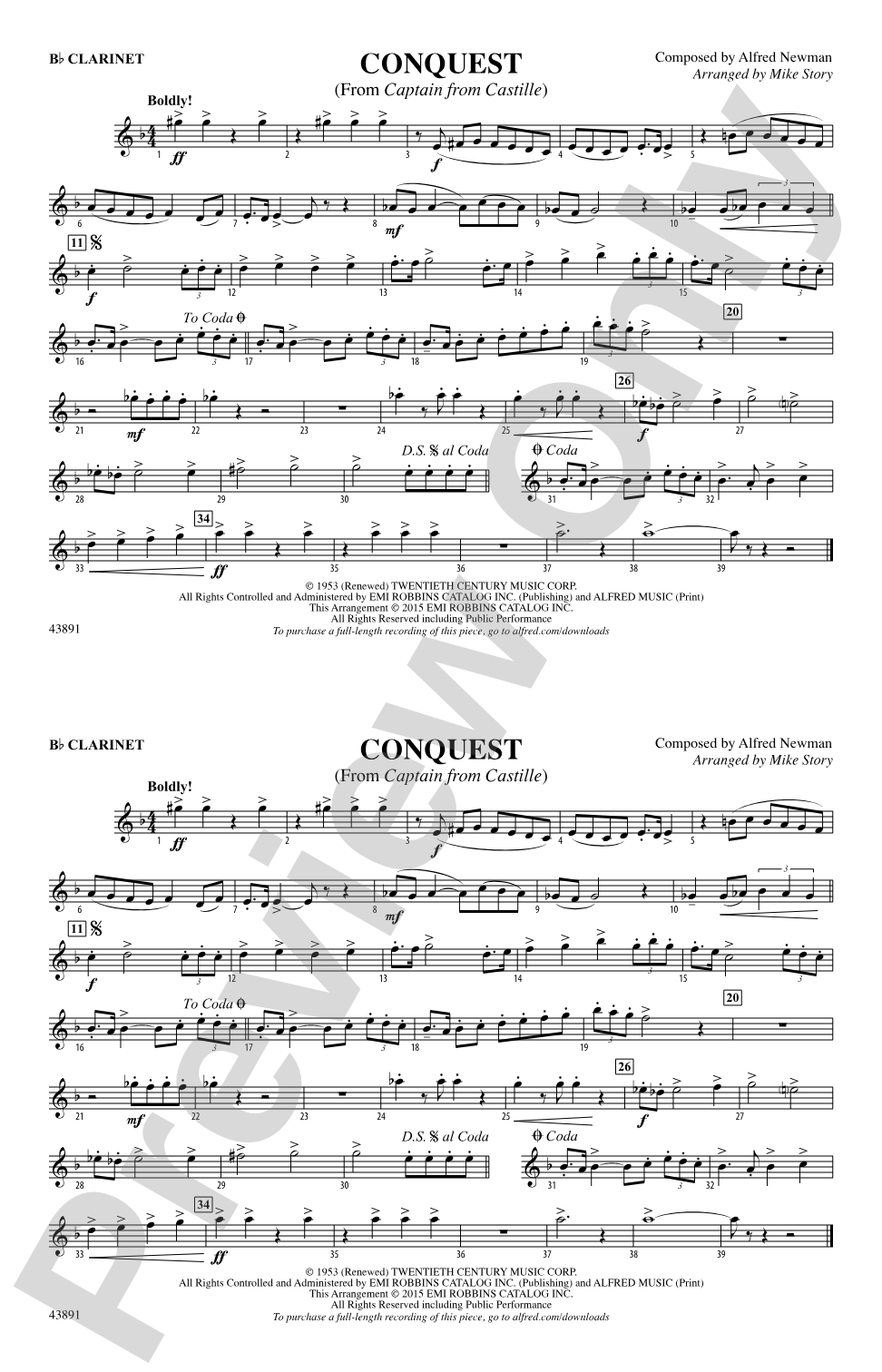 Conquest (from Captain from Castille): 1st B-flat Clarinet
