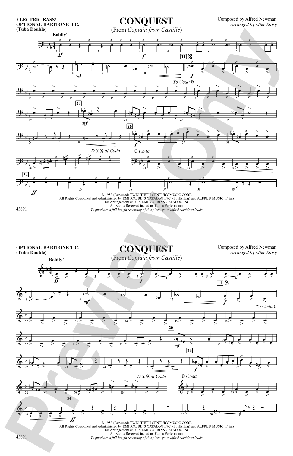Conquest (from Captain from Castille): Electric Bass