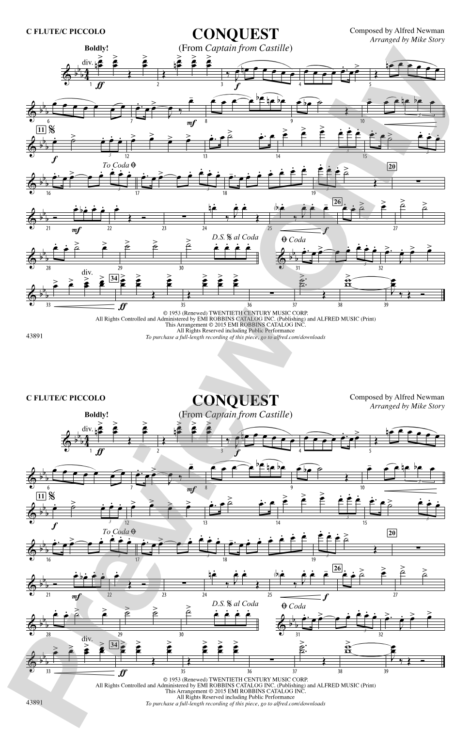 Conquest (from Captain from Castille): Flute