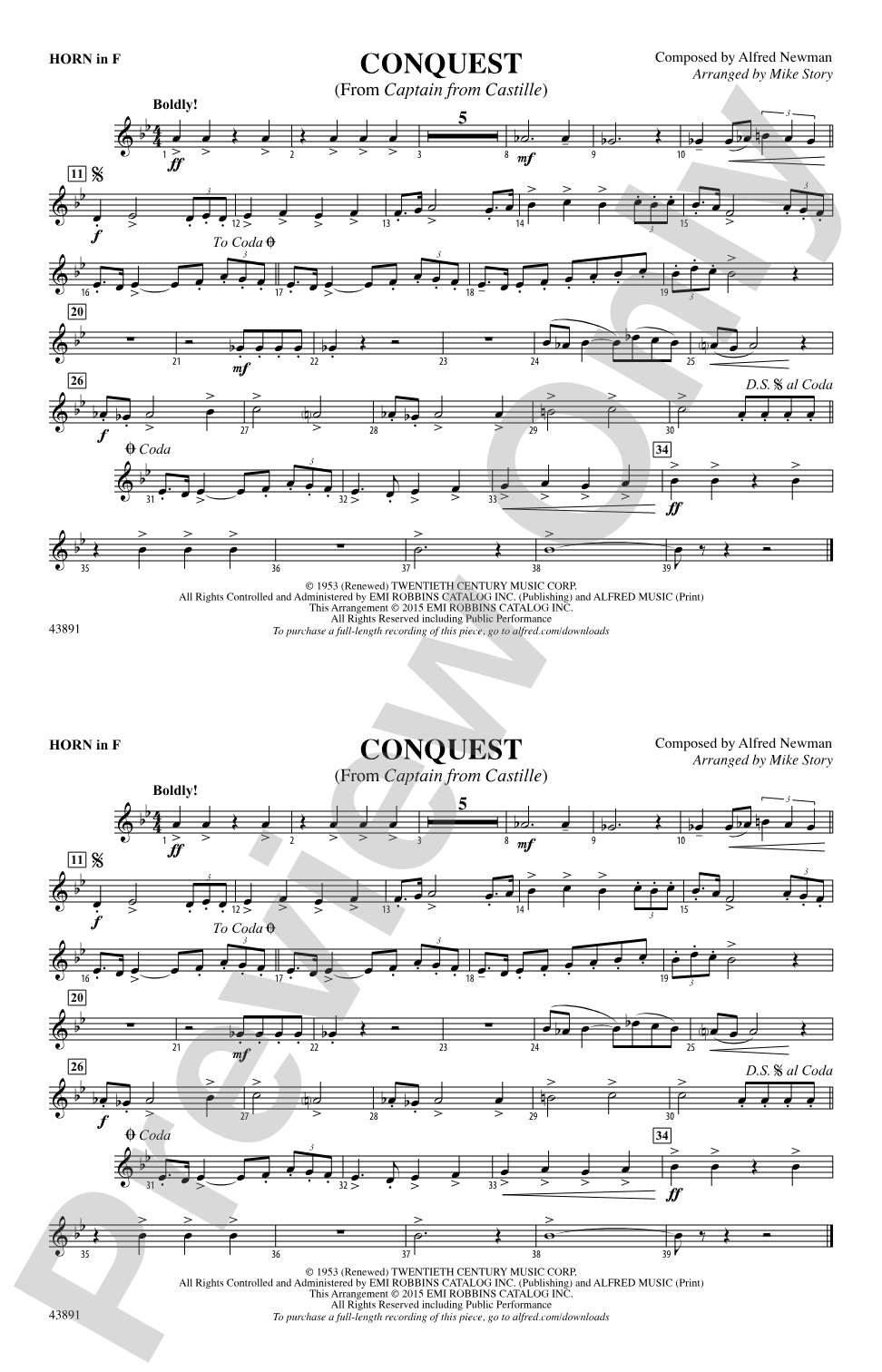 Conquest (from Captain from Castille): 1st F Horn