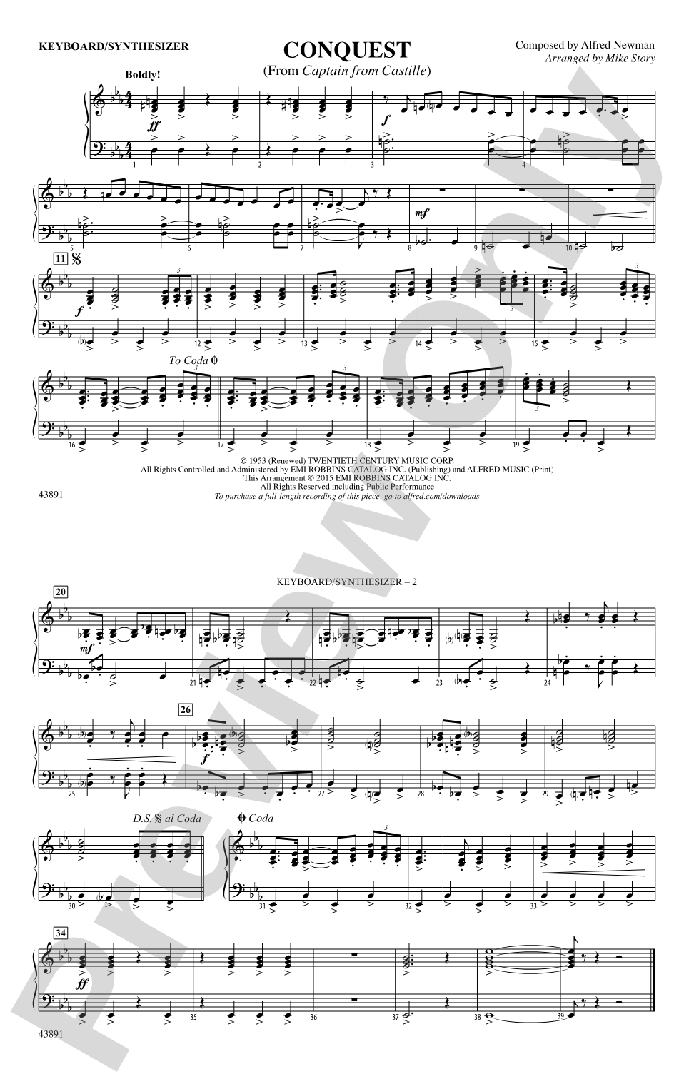 Conquest (from Captain from Castille): Piano Accompaniment
