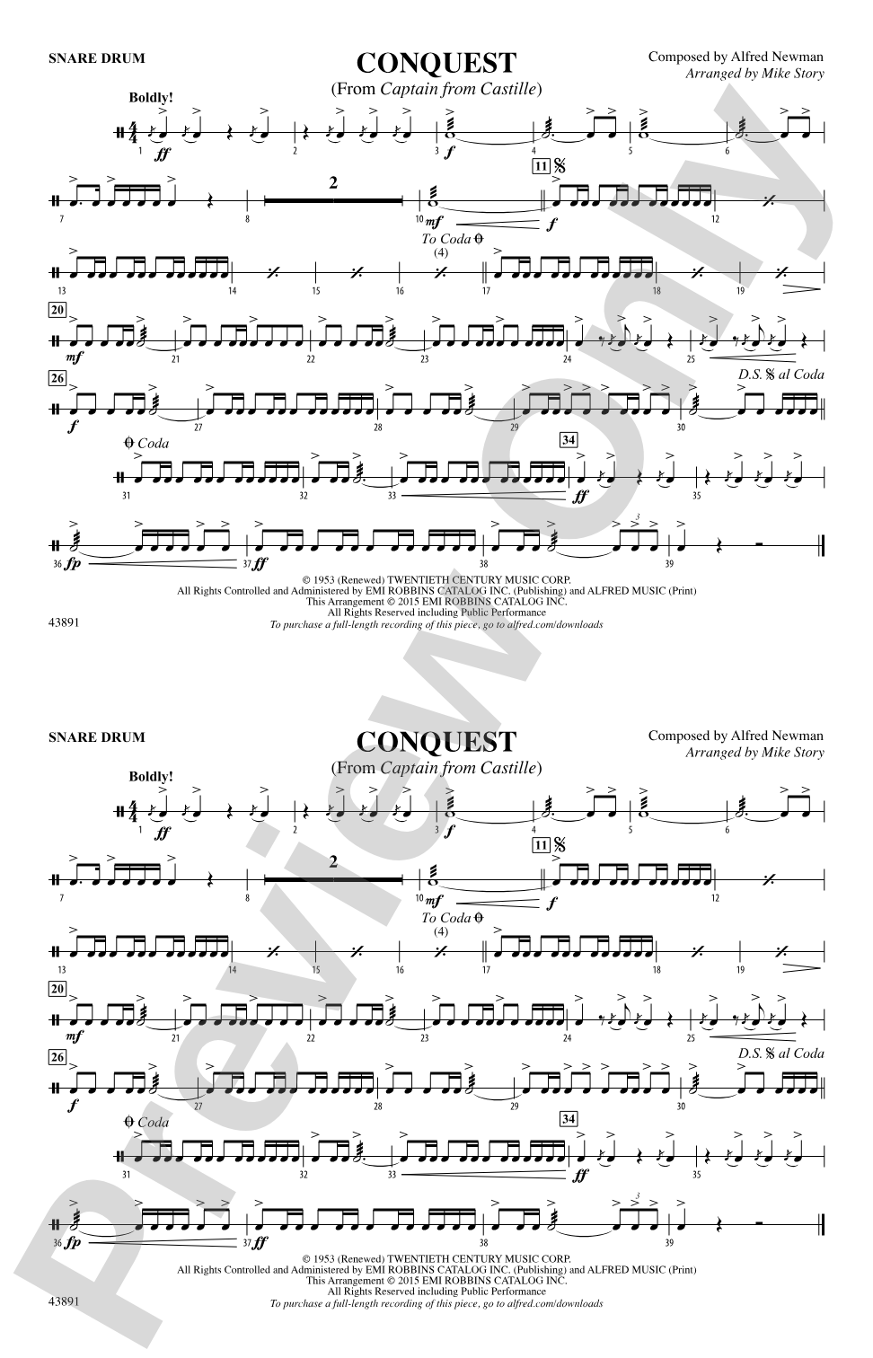 Conquest (from Captain from Castille): Snare Drum