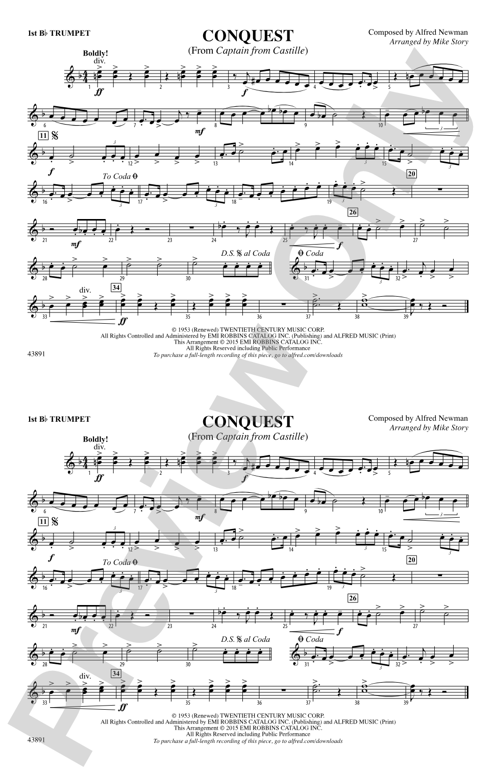 Conquest (from Captain from Castille): 1st B-flat Trumpet