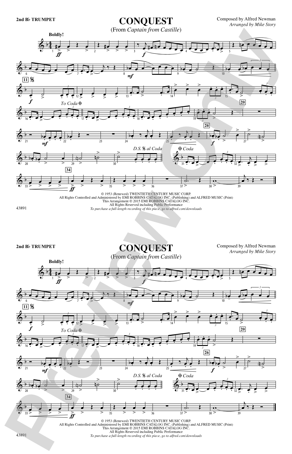 Conquest (from Captain from Castille): 2nd B-flat Trumpet