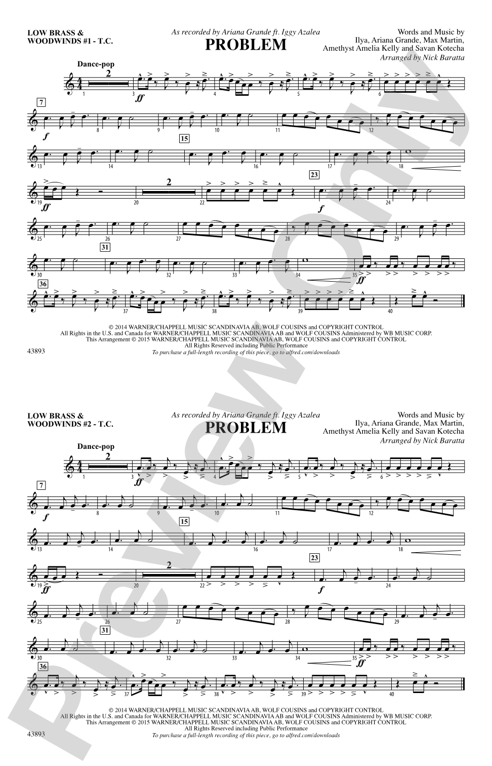Problem: Low Brass & Woodwinds #1 - Treble Clef