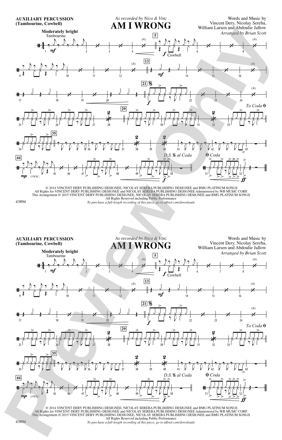 Am I Wrong: Auxiliary Percussion