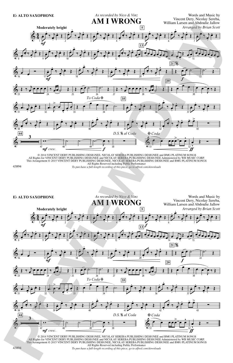 Am I Wrong: E-flat Alto Saxophone