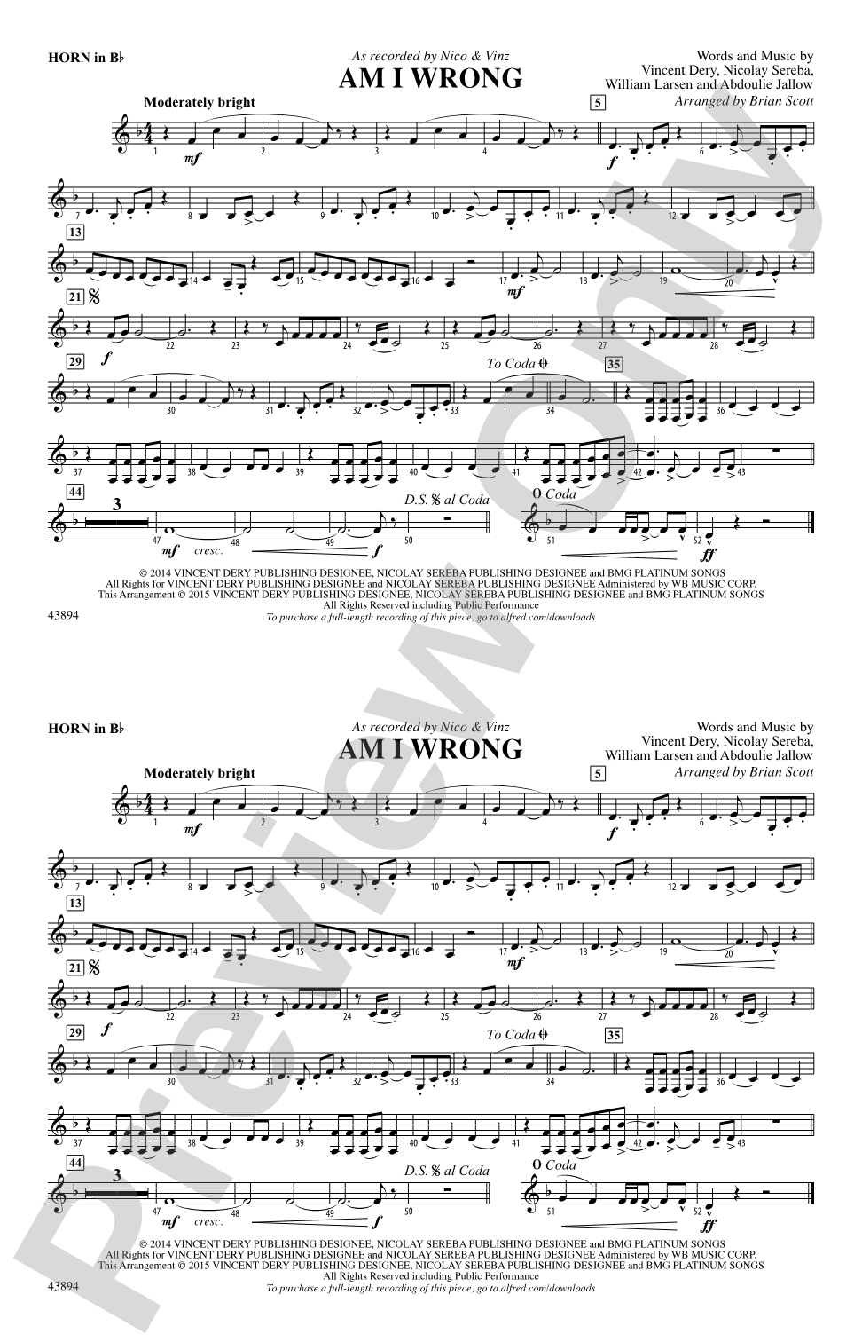Am I Wrong: Horn in B flat