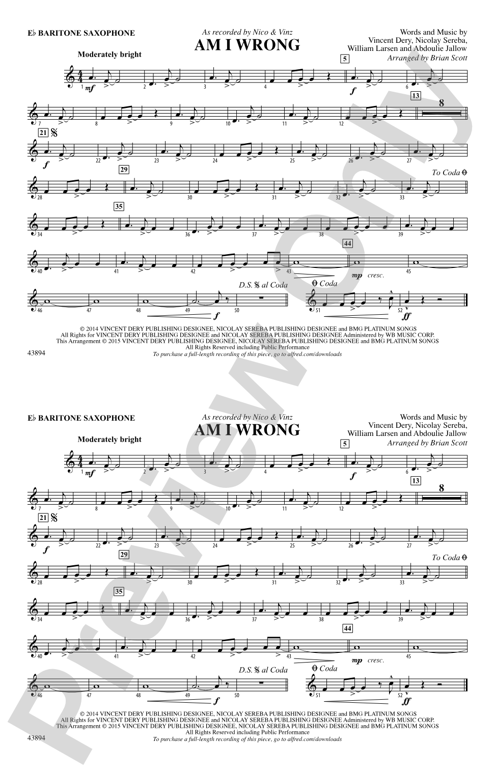 Am I Wrong: E-flat Baritone Saxophone