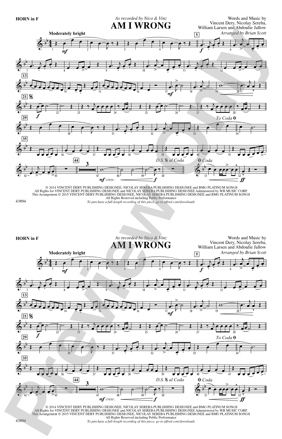 Am I Wrong: 1st F Horn