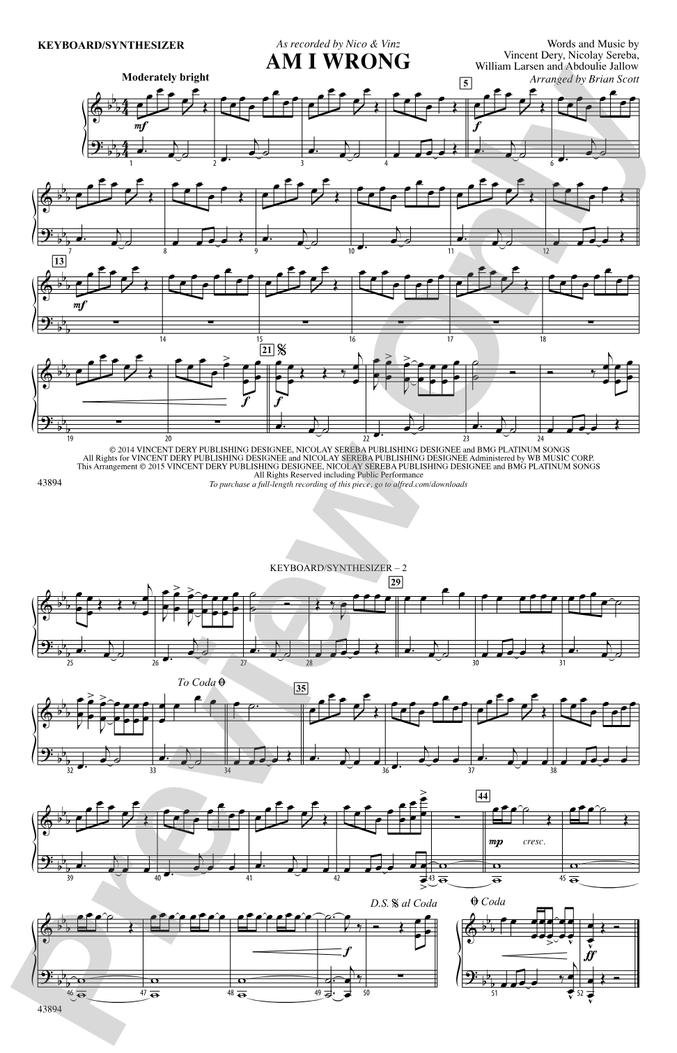 Am I Wrong: Piano Accompaniment